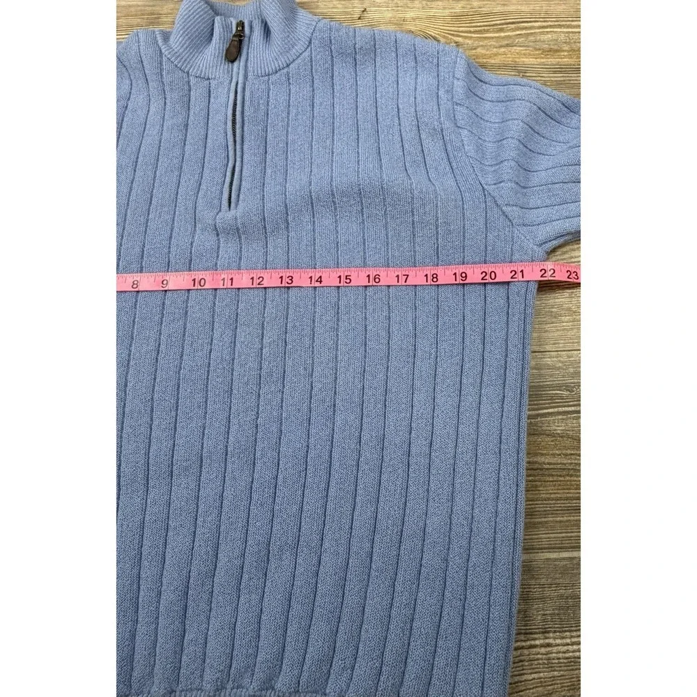 Peru Unlimited Alpaca Wool 1/4 Zip Pullover Sweater Mens L Blue Ribbed Luxury